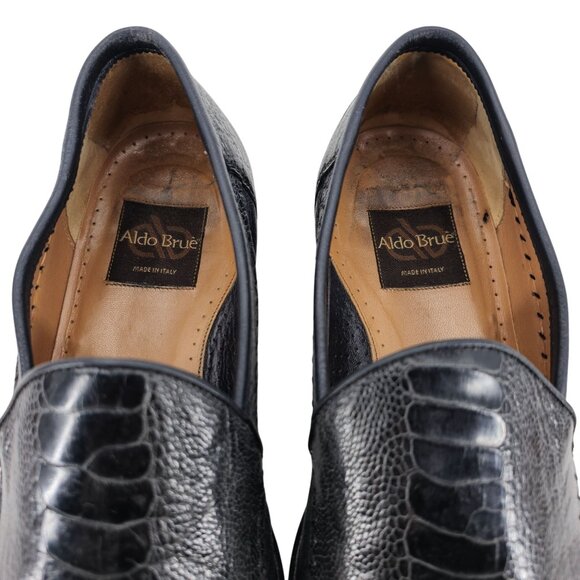 Aldo Bruè Italy Exotic Navy Blue Ostrich Leg Dress Shoe Men 10.5 Slip-on Loafers - Picture 3 of 11